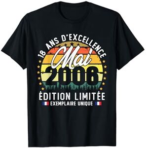 Vintage Cadeau D'anniversaire Né En Mai 2006 Vintage Mai 2006 Anniversaire 18 Ans Pour Garçons Filles T-Shirt - Publicité