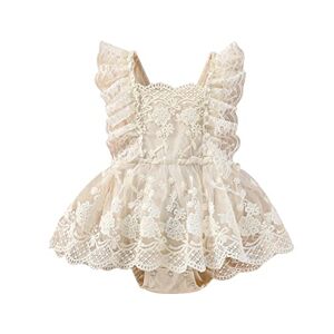 Carolilly Barboteuse Bébé Fille à Manches Longues ou sans Manches Jumpsuit Infantile en Dentelle et Tulle Costume Baptême, Kaki A, 6-12 mois, Taille fabriquant 80 - Publicité