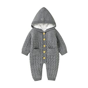 Yumech Bébé À Capuchon Tricoté Barboteuses Polaire Doublé Habineige Salopette Combinaisons Pull Body avec Poches Infantile Body Tenues Vêtements pour Garçons Filles - Publicité