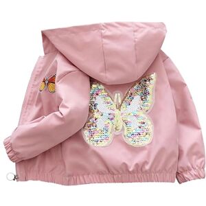 Amur Leopard Enfant Fille Veste à Capuche Manteau Coupe-vent Blouson Trench-coat avec Papillon à Paillettes pour Printemps Automne, Rose, 130/6-7 Ans - Publicité