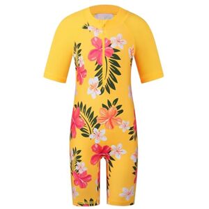 ZNYUNE Enfant Combinaison de Natation Manches Courtes Rashguards de Wakeboard Fille Maillot de Bain 1 Pièce UPF50+ Anti-UV Protection Solaire 376 YellowFlower 12A - Publicité