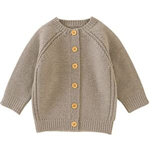 Momolaa Womens Sweater Cardigan Bébé fille garçon tricot Cardigan pull chaud pull hauts enfant en bas âge solide vêtements d'extérieur veste manteau tenue vêtements (Khaki, 0-3 Months) - Publicité