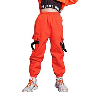 Rolanko Pantalon Cargo Enfant Fille Pantalon de Jogging pour Filles Hip Hop Street Dancewear Costume 4-15 Ans(Orange,8-9 ans/140) - Publicité