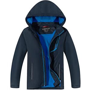 YoungSoul Manteaux Imperméables Garçon Coupe Vent Doublé Polaire Fille Veste de Pluie avec Capuche Amovible Bleu Marine 5-6 Ans/Taille M - Publicité