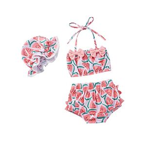 Loalirando Maillot de Bain Nouveau-né Bébé Fille de 3 Pièces Imprimé Pastèques Top Court à Bretelles + Culotte de Bain + Chapeau avec Noeud Papillon, Rose, 6-12 Mois - Publicité