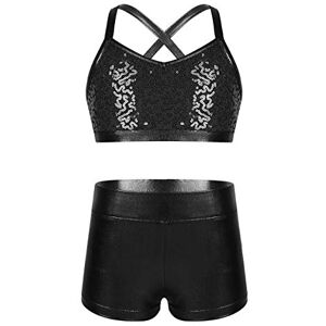 TiaoBug Fille Justaucorps Gymnastique Danse Ballet Haut à Paillettes Gilet Cuir Verni Veste et Short Danse Patinage Costume Performance Carnaval Dancewear 5-14 Ans Noir 7-8 ans - Publicité