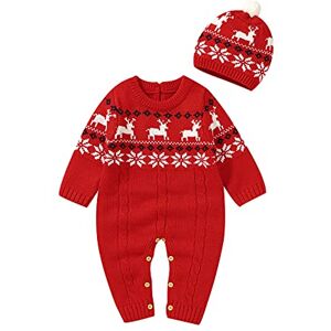 Yumech Bébé De Noël Chandail Flocon De Neige Elk Barboteuse avec Le Chapeau Infantile Tricoté Salopette Tenues À Manches Longues Chaud Outfit Vêtements pour Garçon Fille de Noël Nouvelle - Publicité