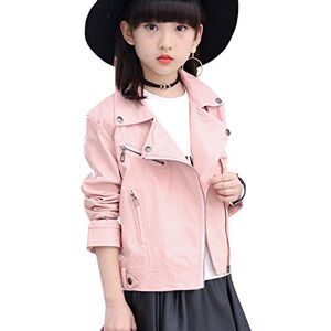 SXSHUN Veste en Simili Cuir Fille Enfant Blouson Printemps Automne Manteau Courte Demi Saison Coupe-Vent Zippée Blazar Jacket, Rose, 9-10 Ans(Hauteur recommandée: 140cm) - Publicité