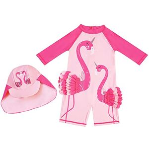 Fewlby Bébé Fille Maillots Une Pièces Maillot de Bain avec Bonnet de Bain Protection Solaire Combinaison de Natation de Bain Enfant Flamant Costume de Surf UPF 50+ UV, 1-2 Ans - Publicité