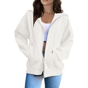 Routefuture Sweat à Capuche pour Femme Couleur Unie Sweat a Capuche Femme Zippé Sweat-Shirt à Manches Longues Décontracté Chaude Chic Et Elegant Veste Pas Cher Cadeau 18 Ans Fille,Blanc,3XL - Publicité