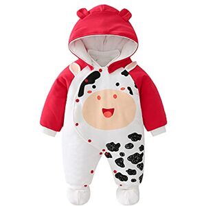 JinBei Combinaison Barboteuse à Capuchon Bébé Fille Garçon Hiver Combi-Short Manches Longues Rouge Vaches Grenouillère Nouveau-né Salopette Body, Sweat à Capuche Unisexe Pyjama Manteau 6-9 Mois - Publicité