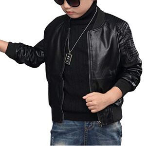 Yonglan Garçon Veste en Simili Cuir Manches Longues Blouson Motard pour Enfant Noir 110CM - Publicité
