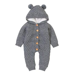 Yumech Nouveau-Né Bébé À Capuchon Tricoté Barboteuses Polaire Salopette Enfant en Bas Âge d'une Seule Pièce Tenues Tricots Chandail Habit de Neige Body Onesies Survêtement pour Les - Publicité