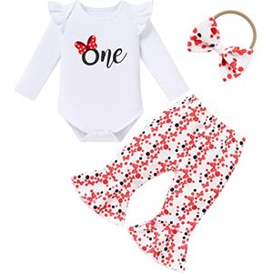 FYMNSI Bébé Fille Ensemble de Vêtements Première Tenue d'anniversaire Minnie Coton Manche Longue Barboteuse Pantalon Bandeau Enfants Infantile Automne Tenues Set Rouge Noeud Papillon 12-18 Mois - Publicité