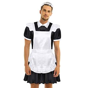 FEESHOW Sissy Servante Robe De Chambre Homme Satin Robe Uniform maid Costume Crossdress Ensembles de pyjama Homme sissy maid dress Noir Medium - Publicité