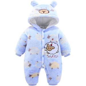 JiAmy BéBé Capuche Barboteuse Flanelle Hiver Combinaison Enfant GarçOns Filles Mouton Dessin Animé Pyjamas Tenues (Bleu, 80) - Publicité