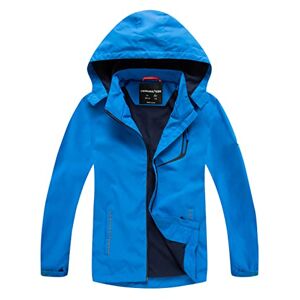 YoungSoul Manteaux Imperméables Garçon Coupe Vent Doublé Polaire Fille Veste de Pluie avec Capuche Amovible Bleu ciel 5-6 ans/Taille M - Publicité