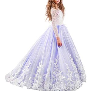 IWEMEK Appliqué Robe de Fille de Fleur Manches Longues Demoiselle d'honneur Dentelle Soirée Princesse Première Communion Robes de Fête Mariage Cérémonie Baptême Habillée d'anniversaire Carnaval Noël - Publicité