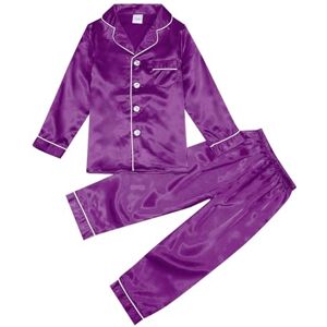 Spritumn-Home Ensemble De Pyjama 2 Pièces en Satin De Soie Boutonné BéBé GarçOn Filles Pyjama Ensemble à Manches Longues Bouton vers Le Bas VêTements De Nuit pour Filles Et GarçOns 2-14 Ans - Publicité