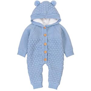 Yumech Nouveau-Né Bébé À Capuchon Tricoté Barboteuses Polaire Salopette Enfant en Bas Âge d'une Seule Pièce Tenues Tricots Chandail Habit de Neige Body Onesies Survêtement pour Les - Publicité