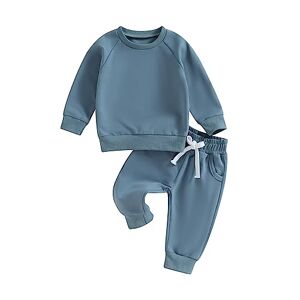 Dazzerake Ensemble Bébé Garçon Tenue Bébé 2 Pièces à Couleur Unie Sweat + Pantalon pour Bébé Garçon 0-3 Ans Automne Printemps Hiver (Bleu, 18-24 Months) - Publicité