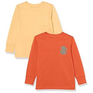 Amazon Essentials T-shirt côtelé à manches longues Mixte Enfante, Lot de 2, Orange Clair/Orange Melon Serpent, 6-7 ans - Publicité