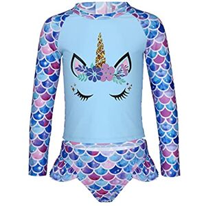 ranrann Enfant Fille Maillot de Bain 2 Pièces Anti UV Protection Solaire T-Shirt Manches Longues et Short de Bain 3-16 Ans Type A Multicolor 3-4 Ans - Publicité