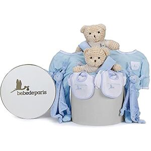 BebeDeParis Cadeaux de naissance pour les nouveau-nés   Jumeaux classiques de panier de bébé   Boîte de style vintage   3-6 mois (Bleu) - Publicité