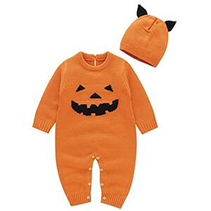 Dazzerake Ensemble Bébé Garçon Fille Halloween Barboteuse Tricotée Costume Halloween Bébé Déguisement Halloween pour Bébé 0-18 Mois Barboteuse + Chapeau (Orange, 0-3 Mois) - Publicité