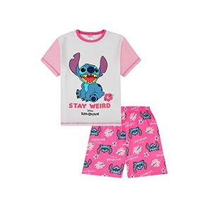 ThePyjamaFactory Lilo and Stitch Stay Weird Pyjama court pour fille Rose/blanc, rose, 11 ans - Publicité
