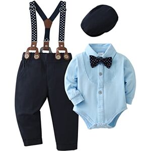 ZOEREA Ensemble de Vêtements Bébé Garçon Costume Gentleman Baptême de Mariage Tenues Noeud Papillon Barboteuse + Pantalons Bretelles Bleu,12-18 mois - Publicité