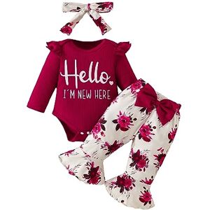 FYMNSI B?b? Fille Ensemble de V?tements Premi?re Tenue d'anniversaire Citrouille Coton Manche Longue Barboteuse Pantalon Bandeau Enfants Infantile Automne Tenues Set Bordeaux Fleur 0-3 Mois - Publicité