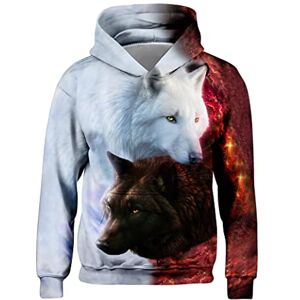 Freshhoodies Sweat-Shirt à Capuche Enfants Imprimé 3D Loup Drôle Unisexe Manches Longues Poche Capuche Pull pour Garçons Et Filles Blanc Rouge 13-16 Ans (XXXL) - Publicité