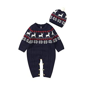 Yumech Bébé De Noël Chandail Flocon De Neige Elk Barboteuse avec Le Chapeau Infantile Tricoté Salopette Tenues À Manches Longues Chaud Outfit Vêtements pour Garçon Fille de Noël Nouvelle - Publicité