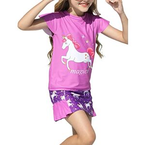 weVSwe Maillot de Bain Fille Jupe/Boyshort UPF 50+ Tissu Recyclé Enfant Deux Pièces Summer Beachwear Violet Licorne 2 Ans - Publicité