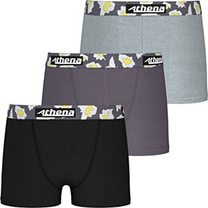 ATHENA Lot de 3 Boxers garçon Color Taille : 16 Ans Couleur : Noir-Anthracite-Acier - Publicité