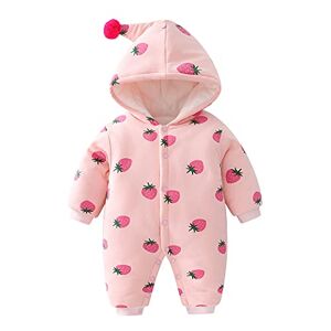 JinBei Bébé Fille Combinaison Barboteuse à Capuchon Hiver Combi-Short Manches Longues Fraise Rose Grenouillère Nouveau-né Salopette Body, Sweat à Capuche Pyjama Manteau 0-3 Mois - Publicité