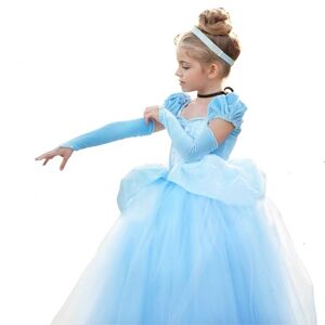 TYHTYM Déguisement Princesse Cinderella Fille Costume Cosplay Fête d'Anniversaire Halloween Noël Bleu Tulle Tutu Robe de Carnaval Soirée Partie pour Filles Enfant 10-11 Ans - Publicité