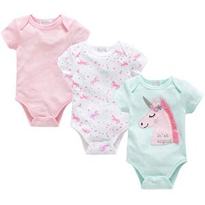 ACARYI Bébé Barboteuse 3 Pcs/set Été À Manches Courtes Vêtements Coton Licorne Nouveau-Né Bébé Filles Vêtements (A,6-9M) - Publicité