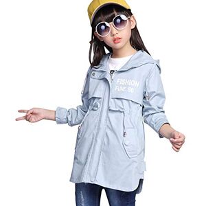 SXSHUN Enfant Fille Neuf Coupe-Vent Veste à Capuche Fille Manches Longues Taille Imprimée Lettre Automne Hiver Trench en Coton, Gris, 11 Ans,(Taille l'étiquette:150cm) - Publicité