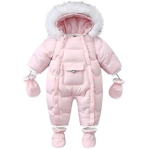 LAT LEE AND TOWN LAT Habit de Neige d'Hiver pour Bébé avec Gants et Chaussures, Barboteuse d'Hiver à Capuche Onesie Nouveau-né Chaud Intérieur Unisexe Habit de Neige pour Garçons Filles (M, Rose) - Publicité