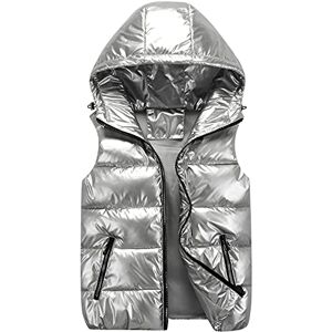 AIEOE Enfants Doudoune sans Manche Doudoune Gilet à Capuche Manteaux sans Manches Fille Garçon Vêtements d'automne et d'hiver Léger Chaud Imperméable Gris Argenté 7-8 ans - Publicité