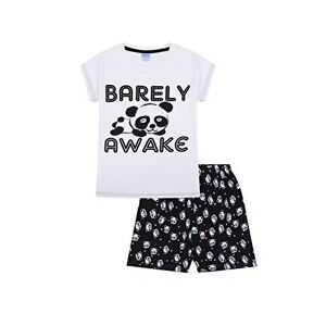 ThePyjamaFactory Pyjama short pour fille Inscription « Barely Awake » Motif panda Noir et blanc 9-16 ans Blanc 9-10 ans - Publicité