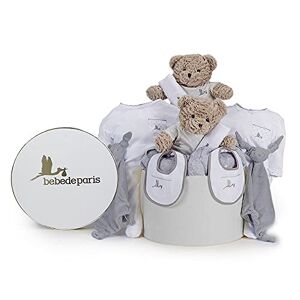 BebeDeParis Cadeau de Naissance Personnalisé   Jumeaux classiques de panier de bébé   Boîte de style vintage   3-6 mois (Gris) - Publicité