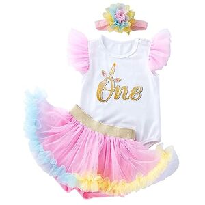 Leideur 1er anniversaire Outfit Fille Tutu Jupe (jupes) Bodies Costumes bébé 1 an fille Cadeaux (Multicolore, 12-24 Mois) - Publicité