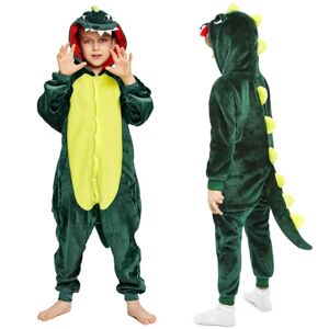 Sinwind Dessin Animé Dinosaure Pyjamas Barboteuse Grenouillères, Pyjamas de Dessin animé pour garçons et Filles, Cache-Couche de Dinosaure Moelleux, Carnaval Noël Fête Chaud Onesie 3-11 Ans(120) - Publicité