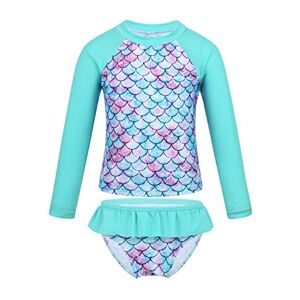 MSemis Enfant Fille 2 Pièces Maillot de Bain Anti UV Été Costume Sirène Short de Bain T-Shirt Plage Manches Longue Tankini Natation Piscine Swimwear 2-16 Ans Cyan 3-4 Ans - Publicité