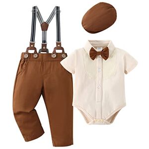 ZOEREA Ensemble de Vêtements Bébé Garçon Été Costume Gentleman Baptême de Mariage Tenues 0-18 Mois Noeud Papillon Barboteuse + Pantalons Bretelles Beige(Manches Courtes),0-3 mois - Publicité