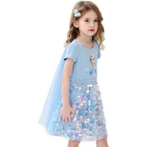 Fancyland Elsa Robe d'été brillante à manches courtes La Reine des Neiges 2 2 Princesse des Neiges Costume avec cape pour fille (bleu, taille 130 cm) - Publicité