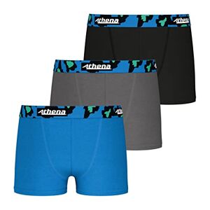 ATHENA Lot de 3 Boxers garçon Color Taille : 6/8 Ans Couleur : Noir-Etain-Encre - Publicité